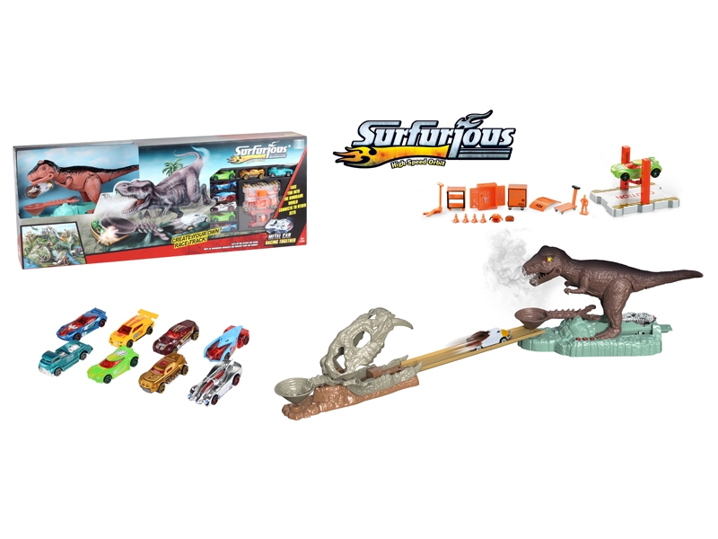 PRESS AND GO RAILWAY TRACK W/SPRAY & LIGHT & IC & 9PCS FREE WAY DIE CAST CAR - HP1149637