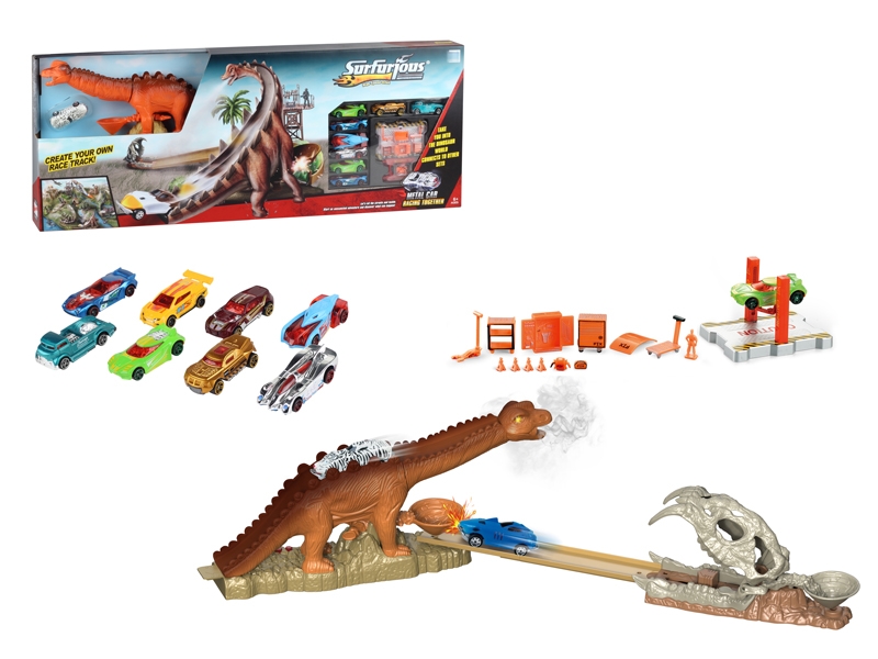 PRESS AND GO RAILWAY TRACK W/SPRAY & LIGHT & IC & 9PCS FREE WAY DIE CAST CAR - HP1149641