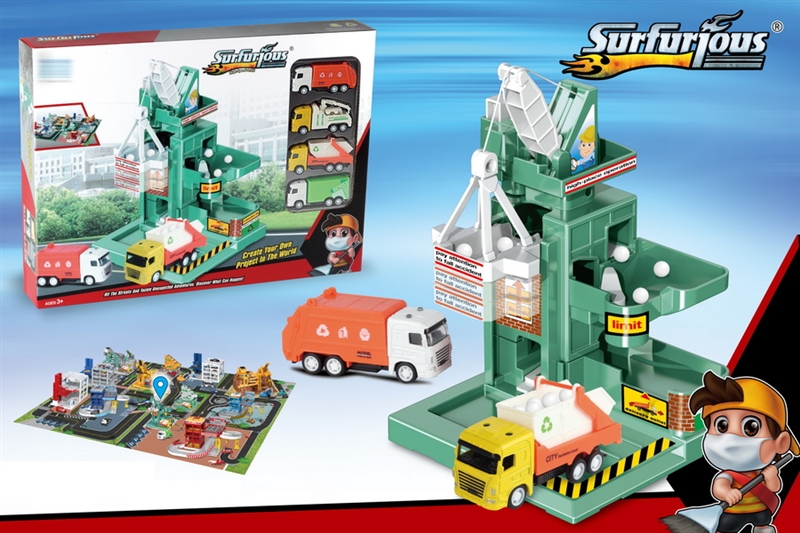 SANITATION CRANE + 48 PCS PUZZLE W/4PCS FREE WAY DIE-CAST TRUCK - HP1149667