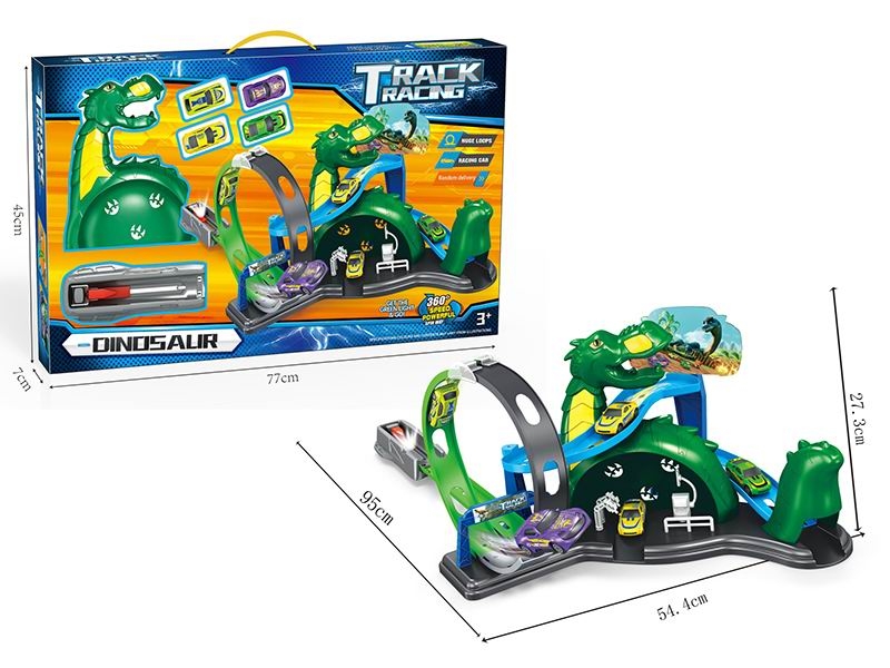 CATAPULT DINOSAUR RAIL CAR W/2 PLASTIC CARS & 2 DIE-CAST CARS - HP1150170