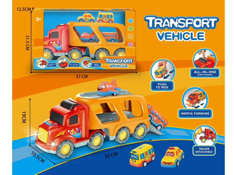 FRICTION TRUCK W/LIGHT & SOUND & 3PCS PULL BACK CAR & 1PCS FRICTION CAR - HP1150621