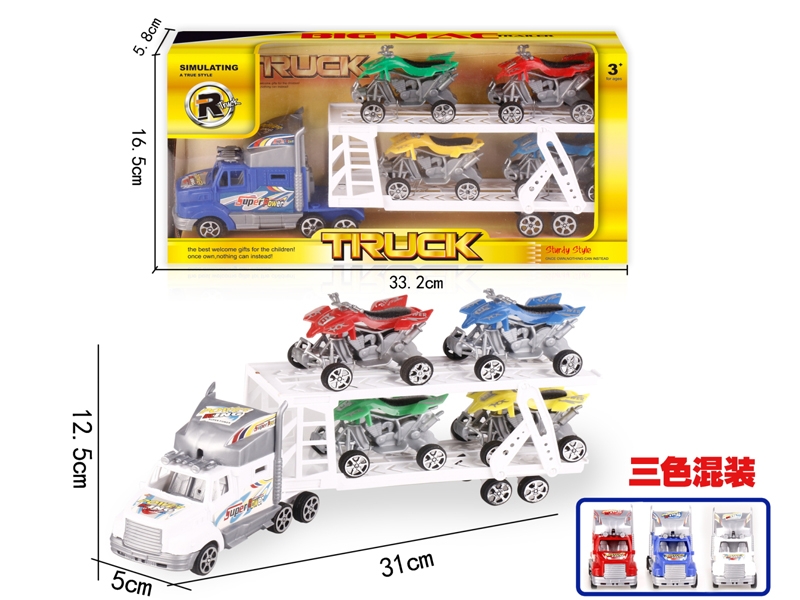 FRICTION TRUCK W/FREE WAY CAR 4PCS,RED/BLUE/WHITE - HP1152146