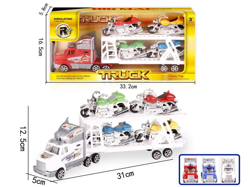 FRICTION TRUCK W/FREE WAY CAR 4PCS,RED/BLUE/WHITE - HP1152147