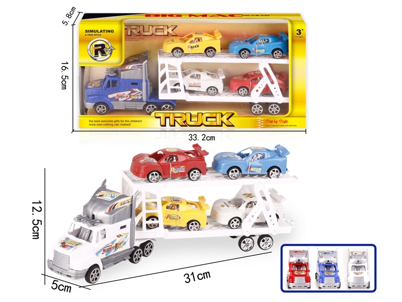 FRICTION TRUCK W/FREE WAY CAR 4PCS,RED/BLUE/WHITE - HP1152149