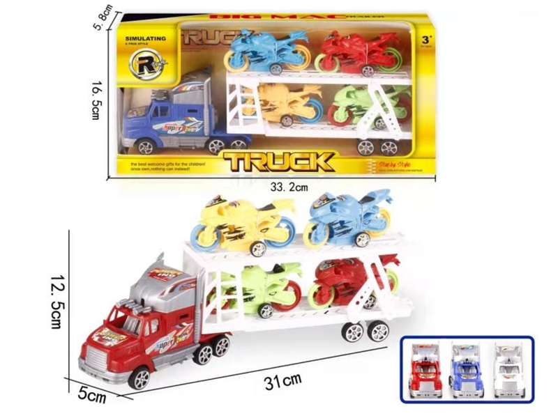FRICTION TRUCK W/FREE WAY CAR 4PCS,RED/BLUE/WHITE - HP1152150