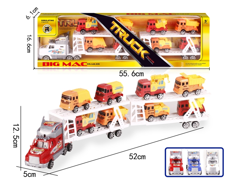 FRICTION TRUCK W/FREE WAY CONSTRUCTION CAR 8PCS,RED/BLUE/WHITE - HP1152153