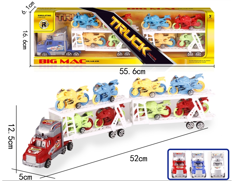 FRICTION TRUCK W/FREE WAY CAR 8PCS,RED/BLUE/WHITE - HP1152155