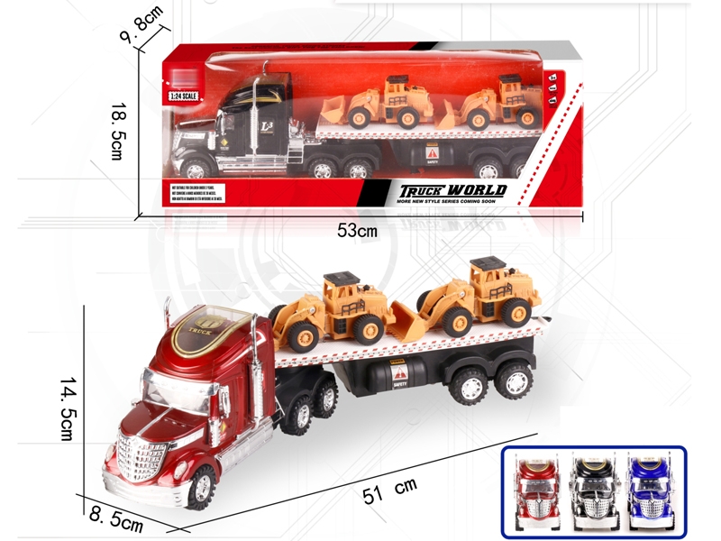FRICTION TRUCK W/FREE WAY CONSTRUCTION CAR 2PCS,RED/BLUE/BLACK - HP1152156
