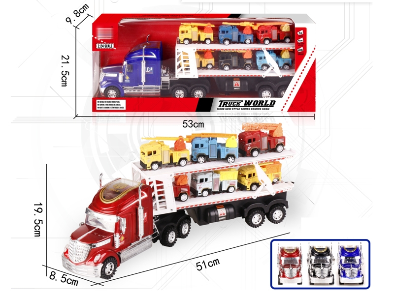 FRICTION TRUCK W/PULL BACK FIRE TRUCK 6PCS,RED/BLUE/BLACK - HP1152159