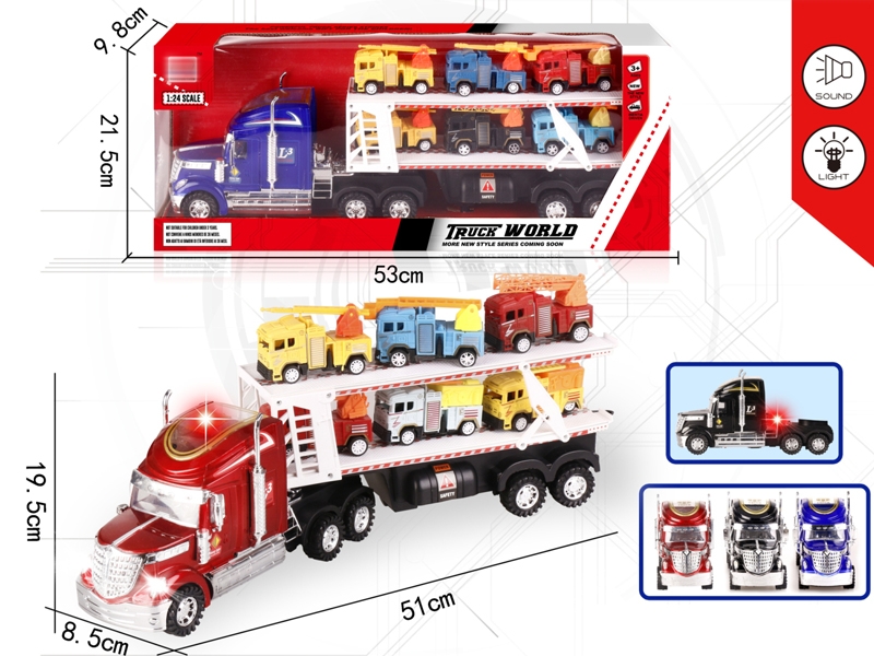 FRICTION TRUCK W/LIGHT & MUSIC & PULL BACK FIRE TRUCK 6PCS,RED/BLUE/BLACK - HP1152169