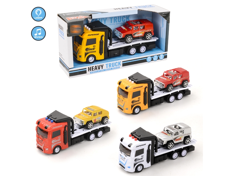 FRICTION TRUCK W/LIGHT & MUSIC & FREE WAY CAR,RED/YELLOW/WHITE - HP1152731
