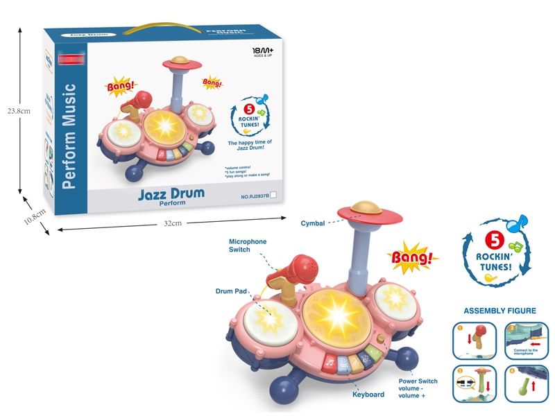 ELECTRONIC JAZZ DRUM + MICRPHONE W/LIGHT & MUSIC - HP1153564