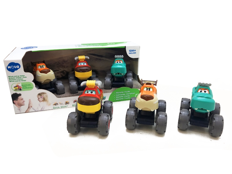 CARTOON FRICTION CAR + PULL BACK CAR + FREE WAY CAR 3PCS - HP1153574