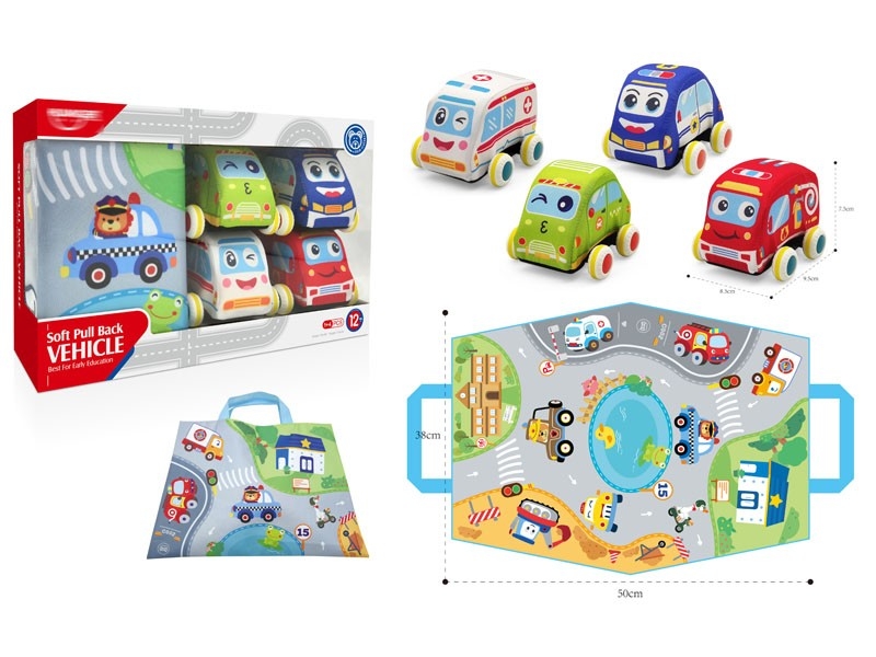 BABY CARTOON PULL BACK CLOTH CART W/ BAG,4PCS - HP1157363