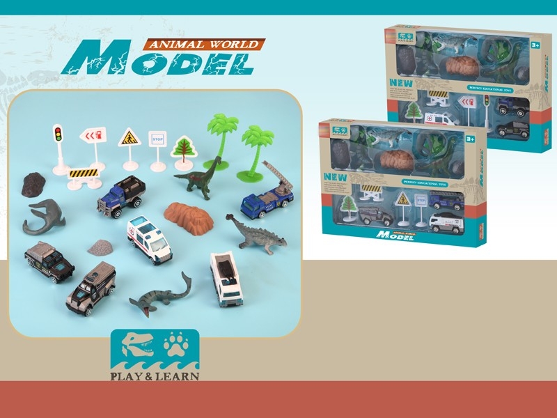 DIE CAST FREE WAY POLICE CAR W/DINOSAURE,3PCS/2ASST - HP1158318