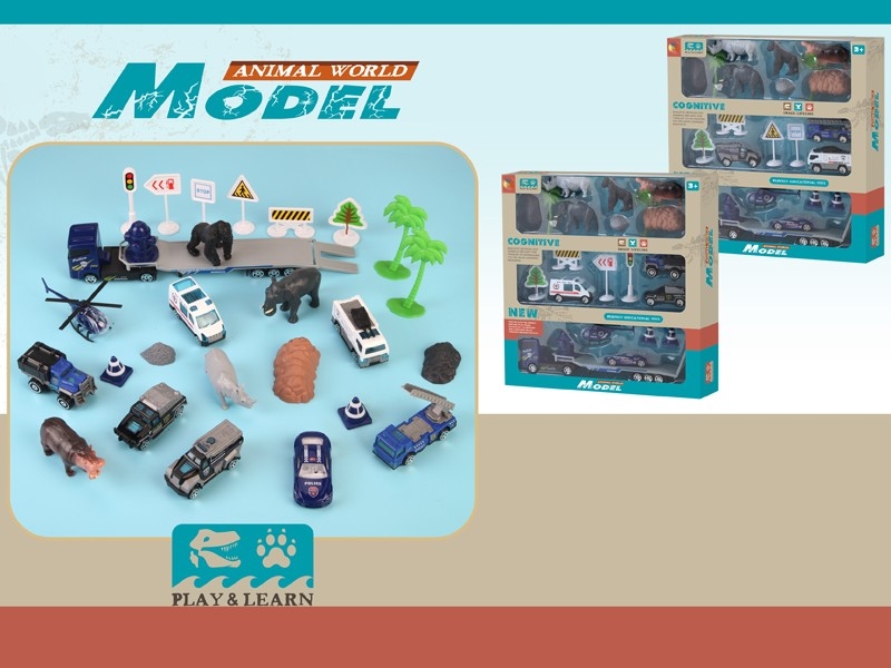 DIE CAST FREE WAY POLICE CAR W/ANIMALS,4PCS/2ASST - HP1158328