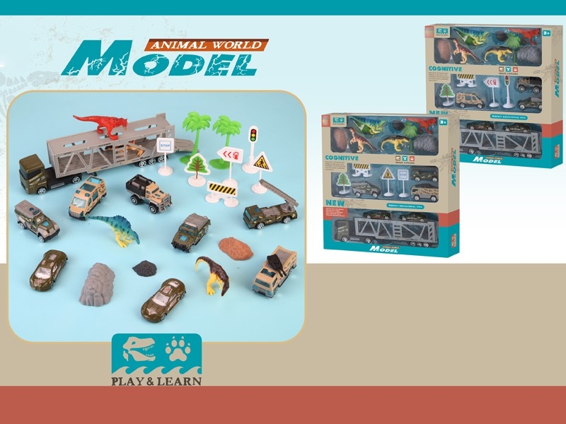 DIE CAST FREE WAY MILITARY CAR W/DINOSAURE,5PCS/2ASST - HP1158331