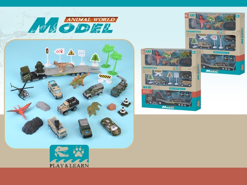 DIE CAST FREE WAY MILITARY CAR W/DINOSAURE,4PCS/2ASST - HP1158332