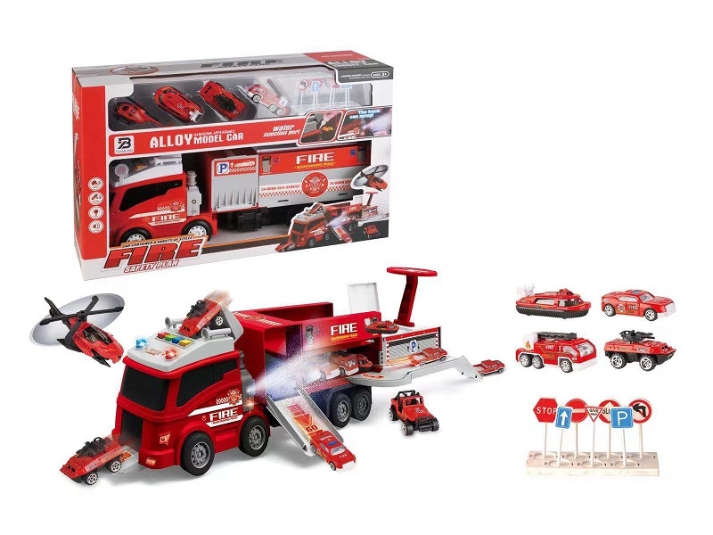 FRICTION TRUCK WITH MIST SPRAY FUNCTION,WITH 4 ALLOY CARS, W/LIGHT & MUSIC - HP1159013