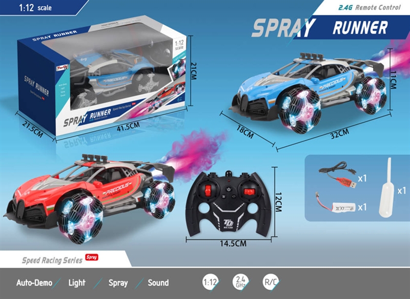 1:12 2.4G R/C SPRAY RUNNER W/LIGHT AND SOUND ,INCLUDED 1X3.7V BATTERY AND 1PC USB AND 1PC WATER BOTTLE - HP1159434