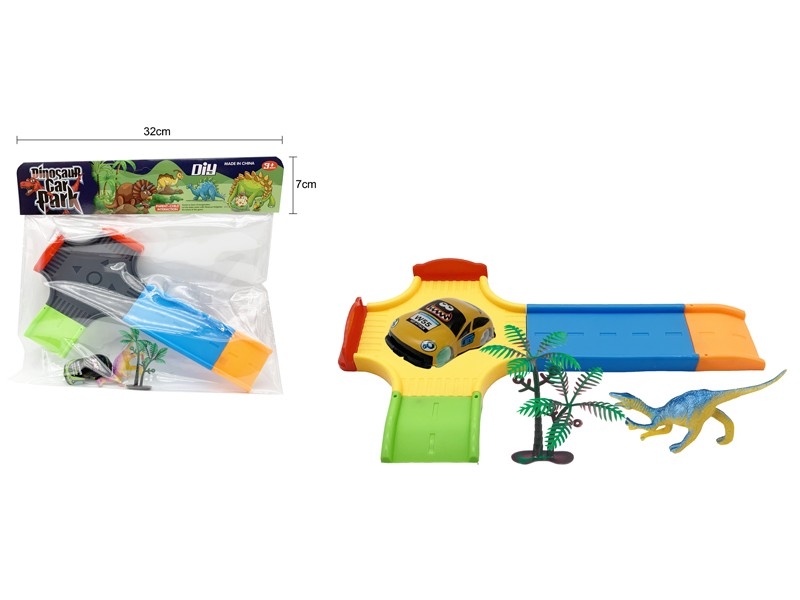 PARKING LOT SET W/1PCS PULL BACK CAR & 1PCS DINOSAUR & 1PCS TREE - HP1159961