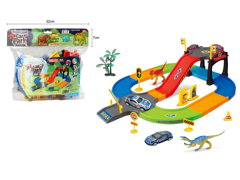 PARKING LOT SET W/2PCS DIE CAST PULL BACK CAR & 2PCS DINOSAUR & 1PCS TREE - HP1159969