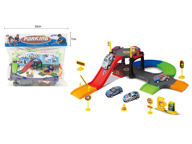 PARKING LOT SET W/4PCS DIE CAST PULL BACK CAR - HP1159971