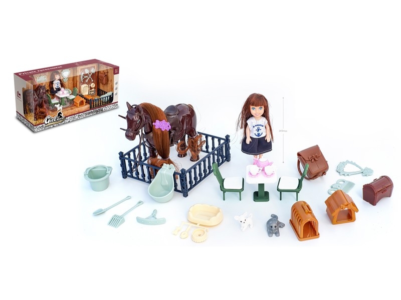 小马+5寸肥娃+3只小猫+狗+狗屋桌椅茶具场景 - HP1162779