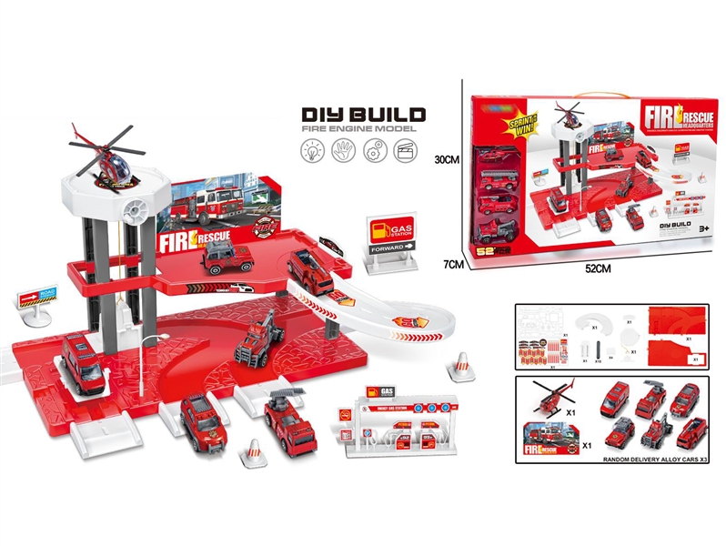 PARKING LOT SET W/ FREE WAY DIE CAST FIRE FIGHTING TRUCK 3PCS - HP1163091