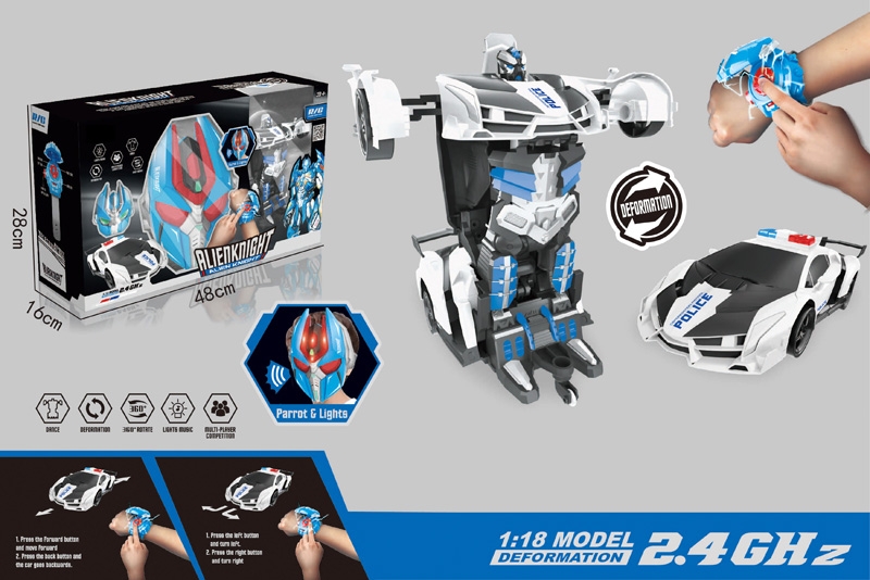 R/C POLICE CAR W/LIGHT & ONE KEY DEFORMATION + MASK W/LIGHT & SOUND (WATCH CONTROLLER INCLUDED BATTERIES) - HP1164171