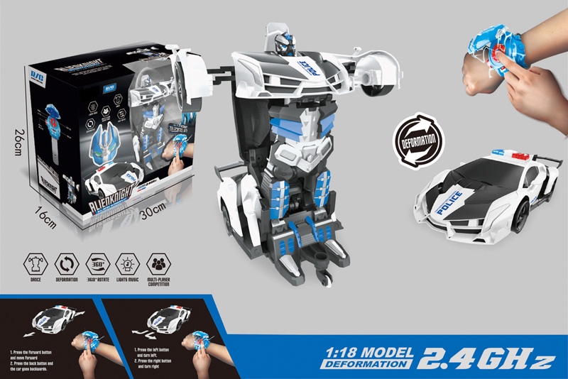 R/C POLICE CAR W/LIGHT & ONE KEY DEFORMATION (WATCH CONTROLLER INCLUDED BATTERIES) - HP1164173