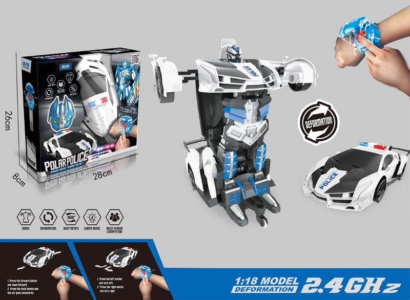 R/C POLICE CAR W/LIGHT & ONE KEY DEFORMATION (WATCH CONTROLLER INCLUDED BATTERIES) - HP1164177