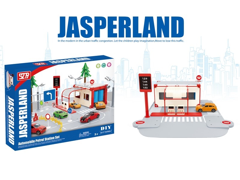 DIY GAS STATION W/1 PULL BACK DIE-CAST CARS，4ASST - HP1165848