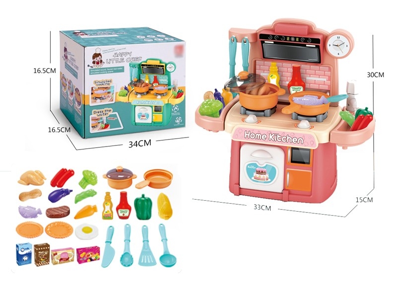 KITCHEN SET W/ LIGHT & MUSIC 26PCS，PINK & GREEN - HP1166237