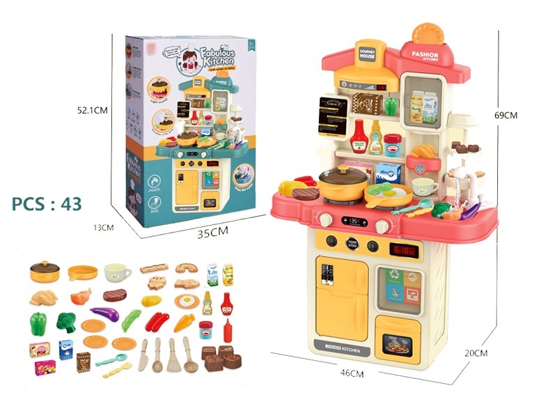 KITCHEN SET W/ LIGHT & MUSIC 43PCS，CORAL & MINT GREEN - HP1166241