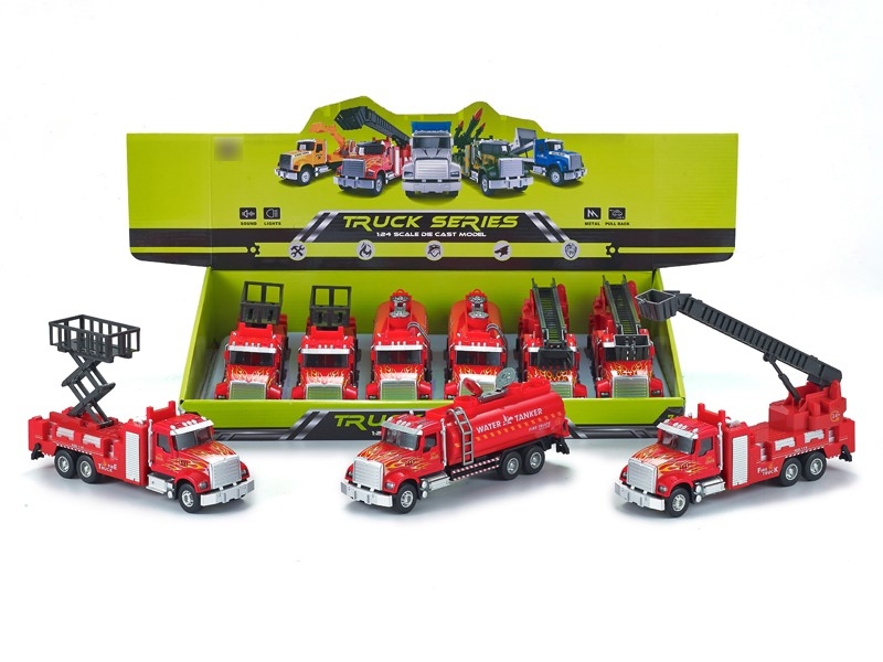 1:24 PULL BACK DIE CAST FIRE TRUCK，6PCS/DISPLAY - HP1166274