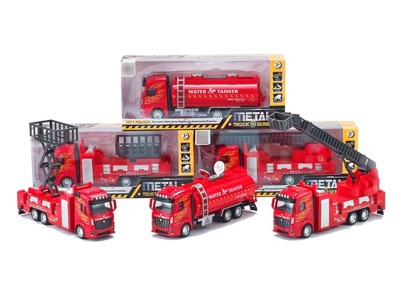 1:32 PULL BACK DIE CAST FIRE TRUCK，3ASST - HP1166287