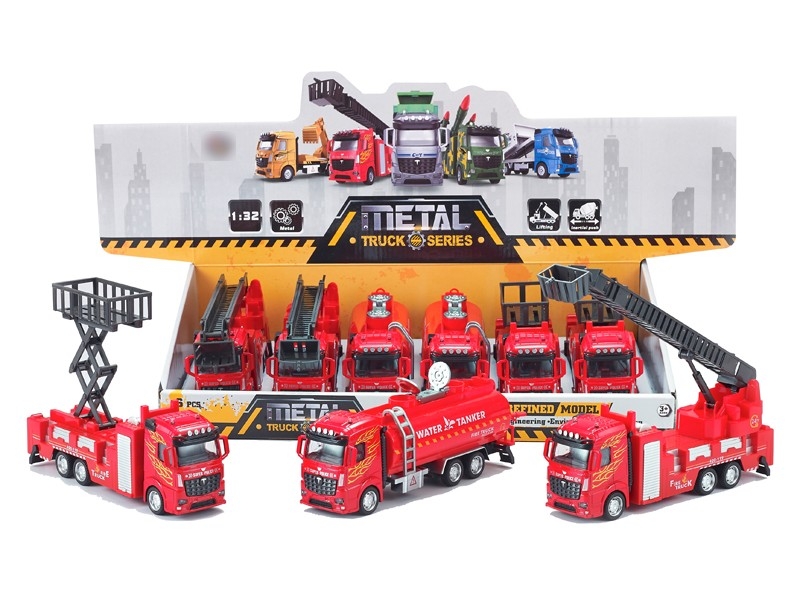 1:32 PULL BACK DIE CAST FIRE TRUCK，6PCS/DISPLAY - HP1166294