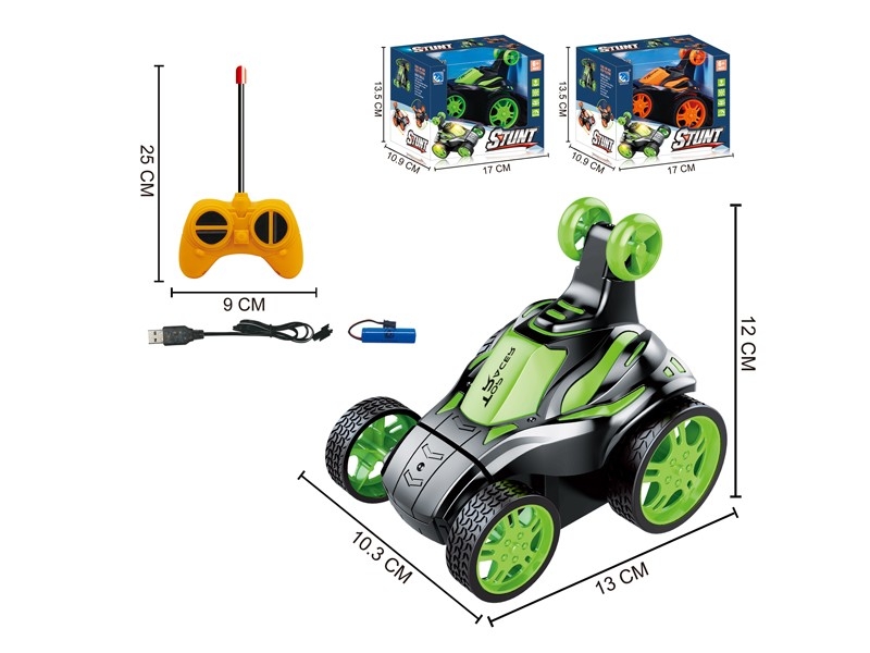 360° R/C STUNT CAR W/LIGHT & USB & BATTERY，ORANGE/GREEN - HP1166432