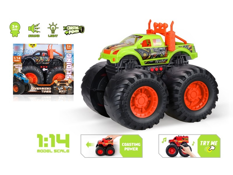 1:14 SCALE FREE WAY CAR W/LIGHT & MUSIC，GREEN/BLACK - HP1166493