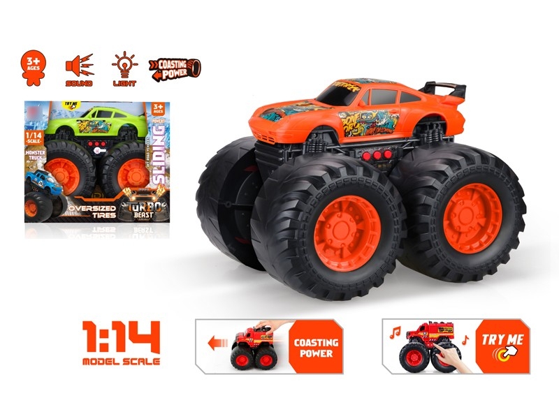 1:14 SCALE FREE WAY CAR W/LIGHT & MUSIC，ORANGE/GREEN - HP1166494