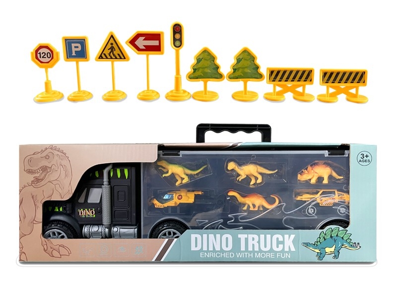 FRICTION CONTAINER TRUCK W/DINOSAURE 4PCS - HP1166542