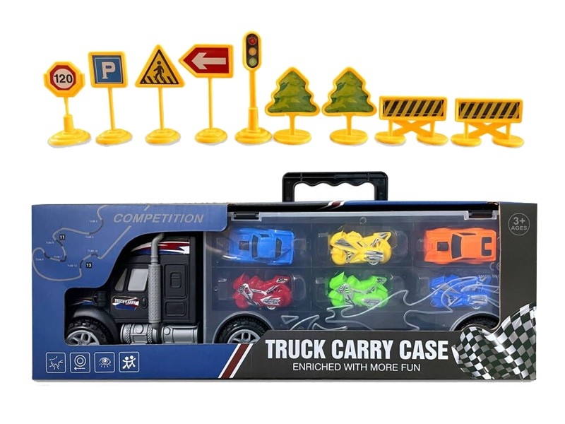 FRICTION CONTAINER TRUCK W/MOTORBIKE 4PCS+RACING CAR 2PCS - HP1166544