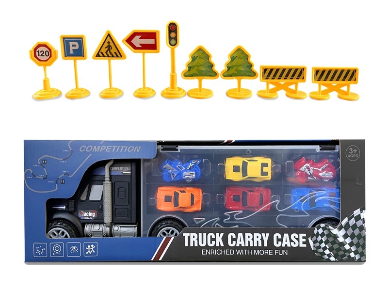 FRICTION CONTAINER TRUCK W/MOTORBIKE 2PCS+RACING CAR 4PCS - HP1166546