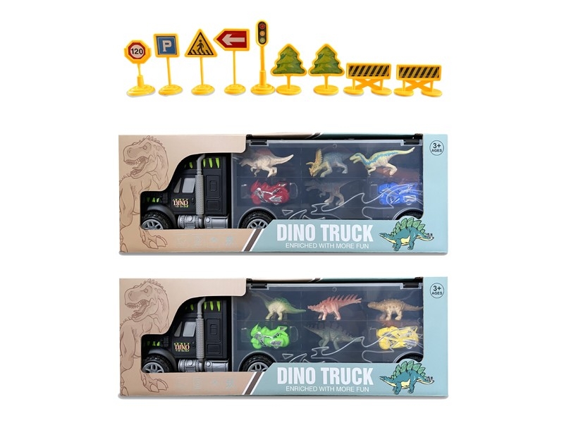 FRICTION CONTAINER TRUCK W/MOTORBIKE 2PCS+DINOSAURE 4PCS - HP1166548