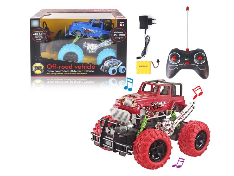1:16 4-CHANNEL R/C CAR W/LIGHT & MUSIC，INCLUDE BATTERY RED/BLUE - HP1169301