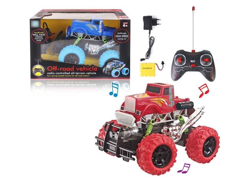 1:16 4-CHANNEL R/C CAR W/LIGHT & MUSIC，INCLUDE BATTERY RED/BLUE - HP1169305