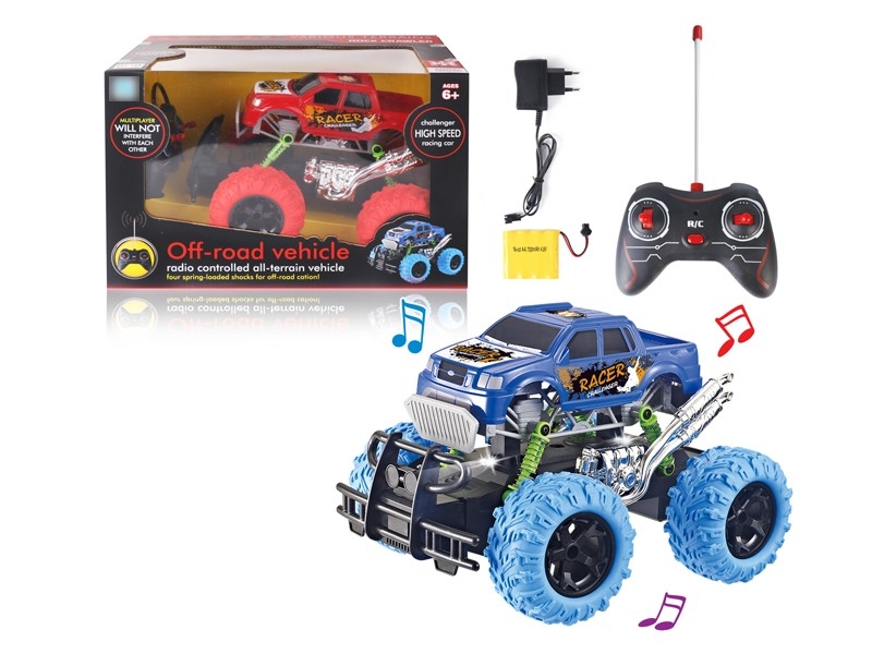 1:16 4-CHANNEL R/C CAR W/LIGHT & MUSIC，INCLUDE BATTERY RED/BLUE - HP1169309