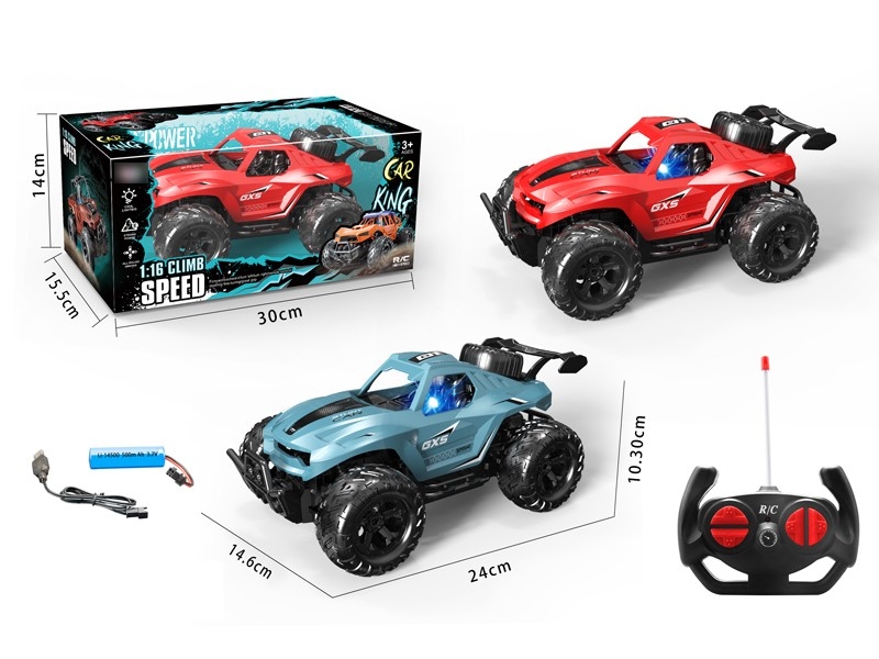 1:16 4-CHANNEL R/C CAR W/LIGHT，INCLUDE BATTERY RED/BLUE - HP1169499