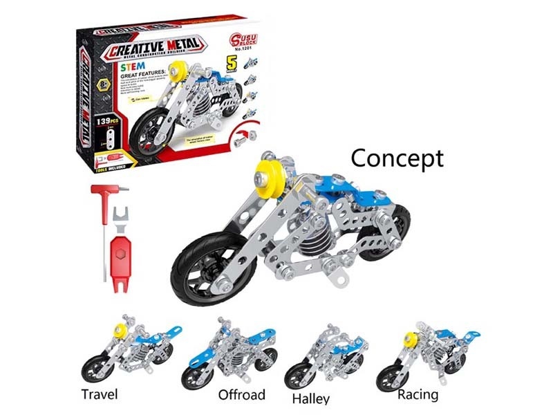5 IN 1 DIY ASSEMBLE METAL MOTORCYCLE 139PCS - HP1170204
